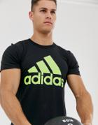 Adidas Performance Badge Of Sport Classic T-shirt In Black With Neon Logo - Black