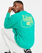 Asos Design Oversized Long Sleeve T-shirt In Green With Back Graphic Print