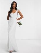 Maids To Measure Bridesmaidbutton Front Maxi Dress In Chiffon With Tie Back Detail-grey