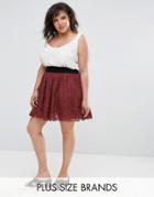 Elvi Wine Lace Gathered Skirt - Red