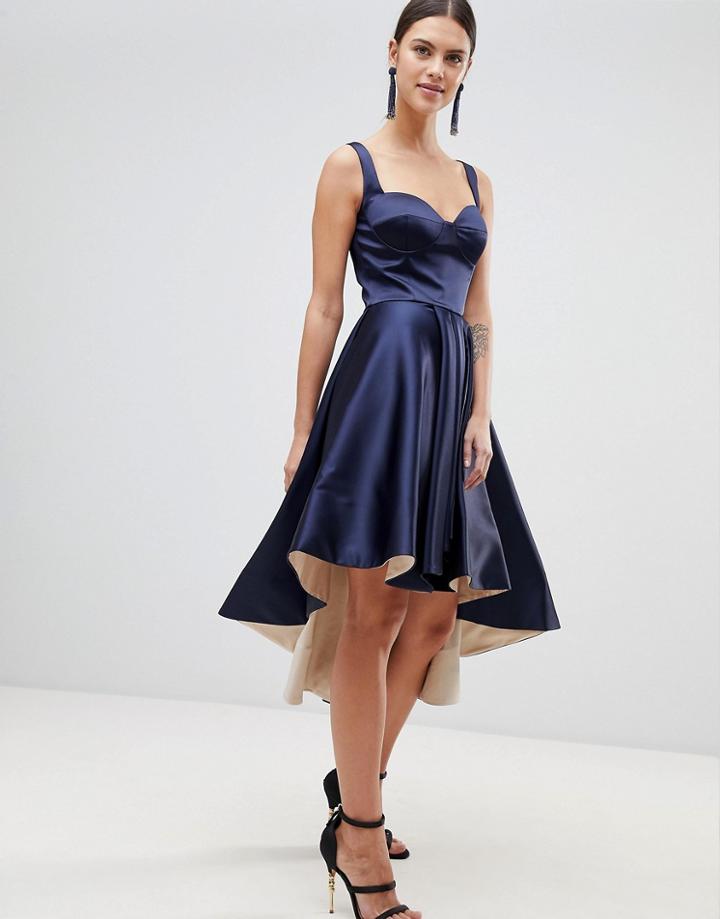 Forever Unique Satin Hi-low Dress - Navy