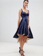 Forever Unique Satin Hi-low Dress - Navy