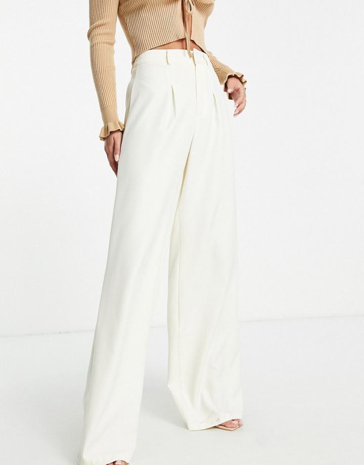 Missyempire High Waisted Wide Leg Pant In Cream - Part Of A Set-white