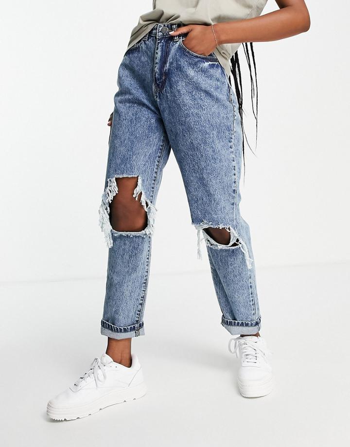 I Saw It First Distressed Straight Leg Jean In Blue-blues