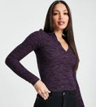 Asos Design Tall Polo In Space Dye With Long Sleeves-purple