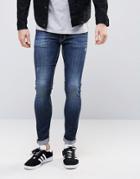 Asos Extreme Skinny Jeans With Abrasions In Dark Blue Wash - Blue