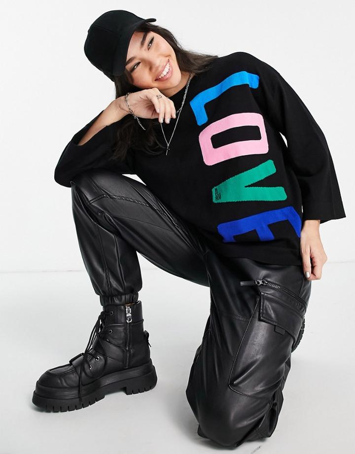 Love Moschino Big Love Logo Oversized Sweater In Black