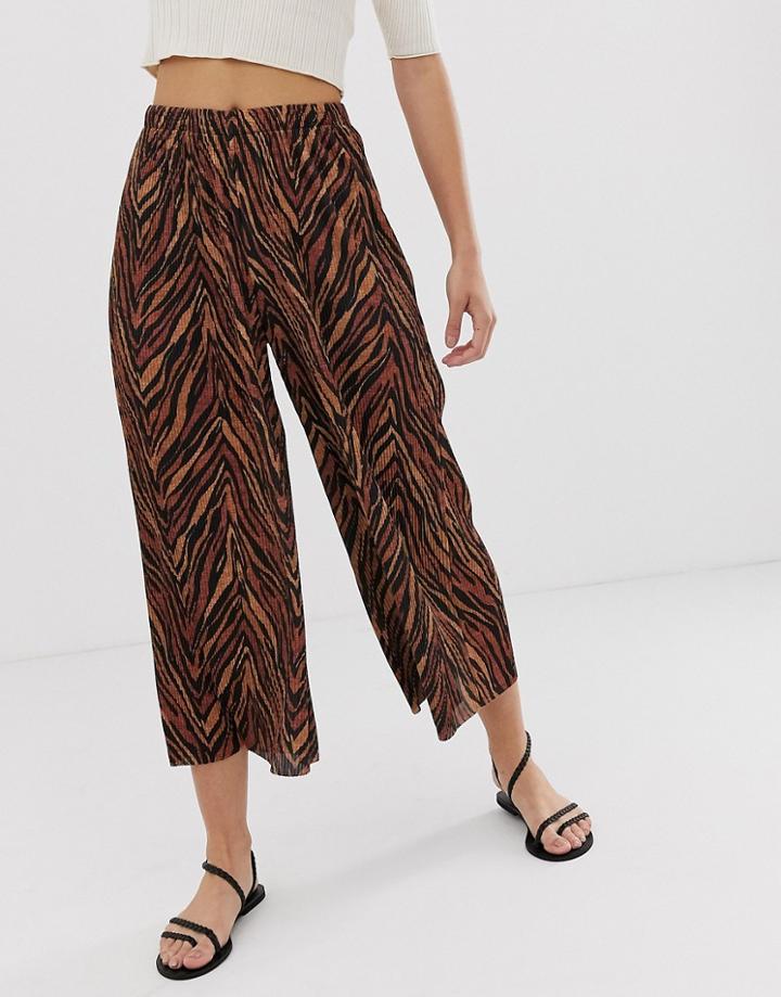 Asos Design Plisse Culotte In Dark Zebra Print-multi