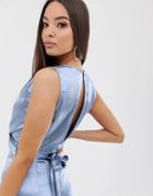 The Girlcode Satin Wrap Around Top In Blue - Blue