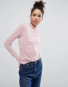 Monki Step Neck Cupro Long Sleeve Top - Pink