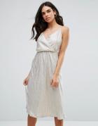 Zibi London Metallic Wrap Cami Midi Dress - Silver