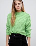 Bershka Knitted Sweater In Green - Green