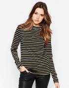 Vila Striped High Neck Long Sleeve Top - Black