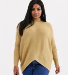 Simply Be High Neck Ribbed Sweater In Camel