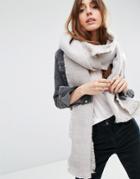 Asos Oversized Long Woven Scarf In Two Tone - Stone
