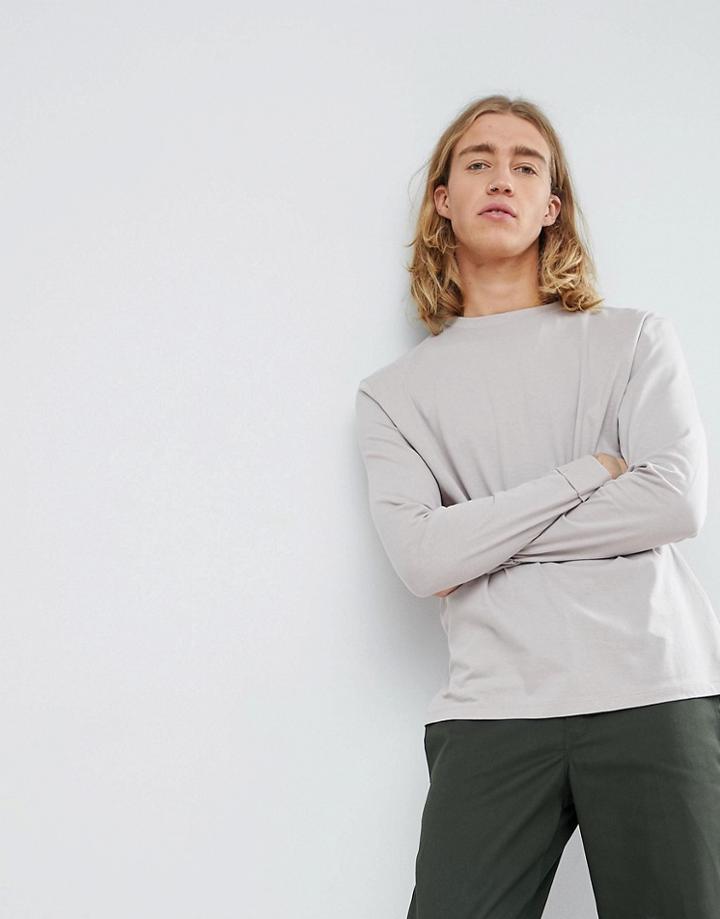 Asos Relaxed Fit Roll Long Sleeve T-shirt In Gray - Gray