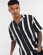 Pull & Bear Shirt In Black And White Vertical Stripe