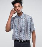 Reclaimed Vintage Inspired Shirt In Blue With Geo-tribal Print With Short Sleeves In Reg Fit - Blue
