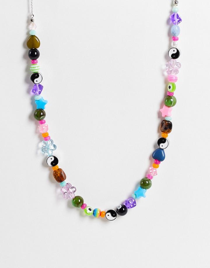 Reclaimed Vintage Inspired Unisex Ultimate Throwback Necklace With Yin Yang Charms In Beads-multi