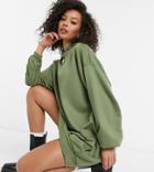 Asos Design Tall Mini Sweatshirt Hoodie Dress In Khaki-green
