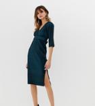 River Island Plisse Midi Dress In Dark Teal - Green