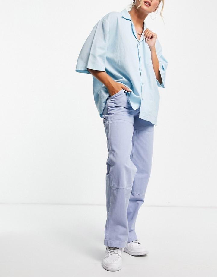 Asos Design Straight Leg Combat Pant In Baby Blue-blues