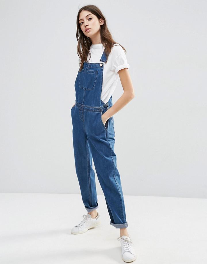 Asos Denim Overall In Stonewash Blue - Blue