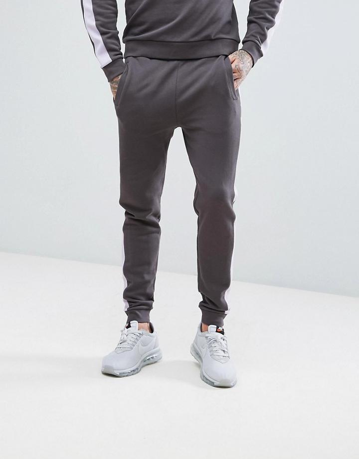 Asos Skinny Jogger With Cut & Sew Ribbed Panel - Black
