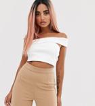 Asos Design Petite One Shoulder Rib Crop Top In White