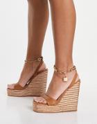 Public Desire Idolize Espadrille Wedge Sandals With Padlock Detail In Camel Pu-neutral