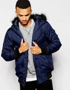 D-struct Nizkor Faux Fur Trimmed Bomber Jacket - Navy