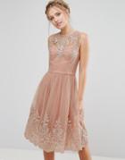 Chi Chi London Premium Lace Midi Dress With Scalloped Back - Pink