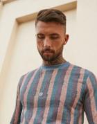 Asos Design Longline Long Sleeve Stripe T-shirt With All Over Roman Numerals In Linen Look