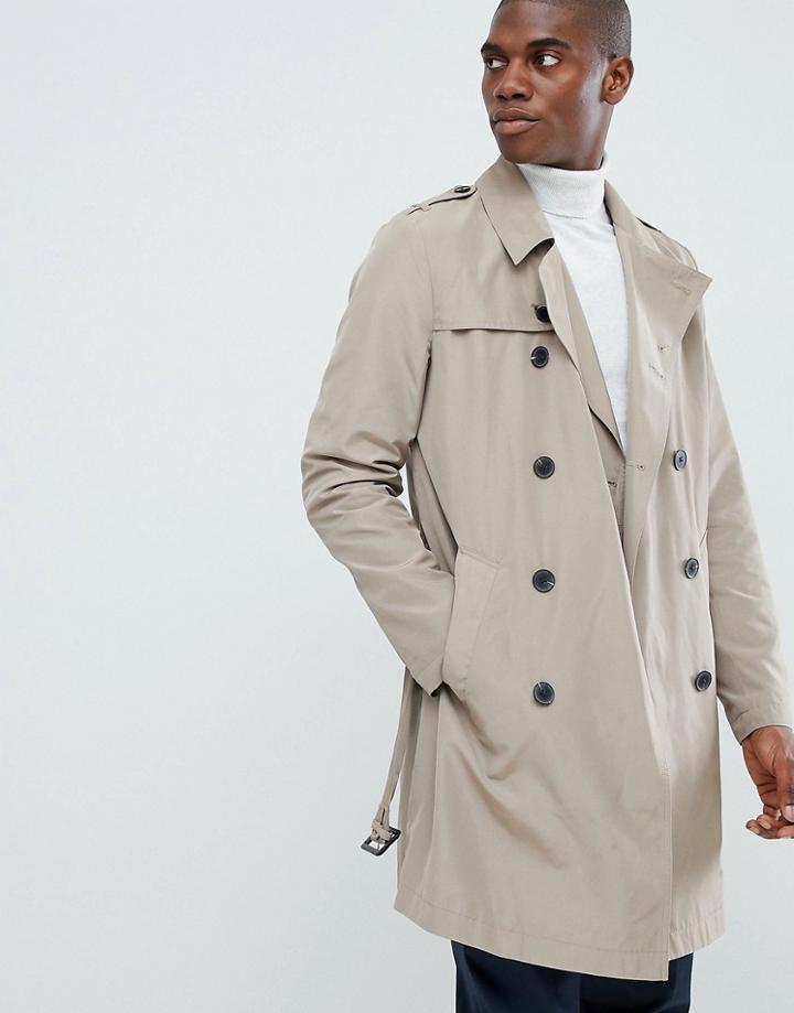 Asos Design Shower Resistant Trench Coat In Stone - Stone
