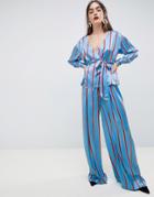 Asos Design Soft Wide Leg In Colored Stripe Two-piece-multi