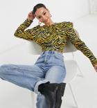 Asos Design Tall Long Sleeve Volume Sleeve Blouse In Tiger Print-multi