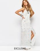 Reclaimed Vintage Button Front Maxi Dress With All Over Floral Embroidery - White