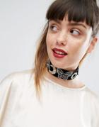 Asos Statement Wide Embellished Velvet Choker Necklace - Black