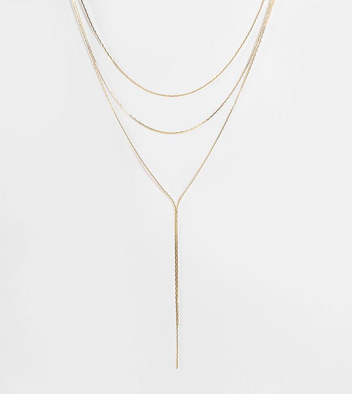 Asos Design Curve Lariat Necklace In Gold Tone