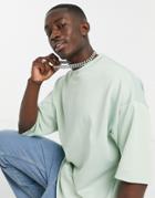 Asos Design Oversized T-shirt With Half Sleeve In Green Scuba