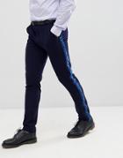 Boohooman Skinny Suit Pants With Velvet Side Stripe In Navy - Navy
