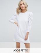 Asos Petite Crepe Mini Dress With Puff Sleeves - White
