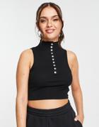 Brave Soul Cropped Lettuce Hem Polo Shirt In Black