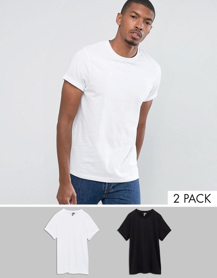 Asos T-shirt With Roll Sleeve 2 Pack Save - Multi