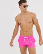 Asos Design Swim Shorts In Neon Pink Super Short Length