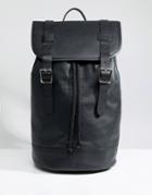 Asos Design Backpack In Leather In Black With Double Straps - Black