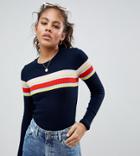 Asos Design Tall Sweater In Rib With Stripe - Navy