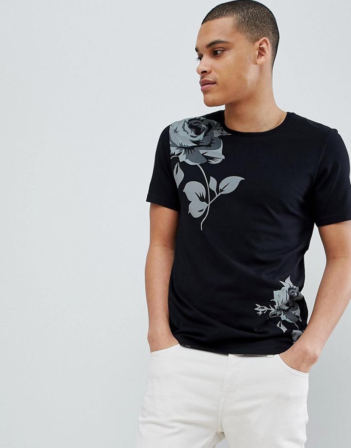 Jack & Jones Premium T-shirt With Flower Print - Black