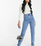 Asos Design Tall High Rise Farleigh 'slim' Mom Jeans In Midwash-blues