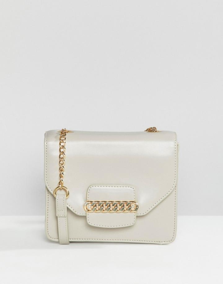 Asos Design Cross Body Bag With Chain Detail - Gray